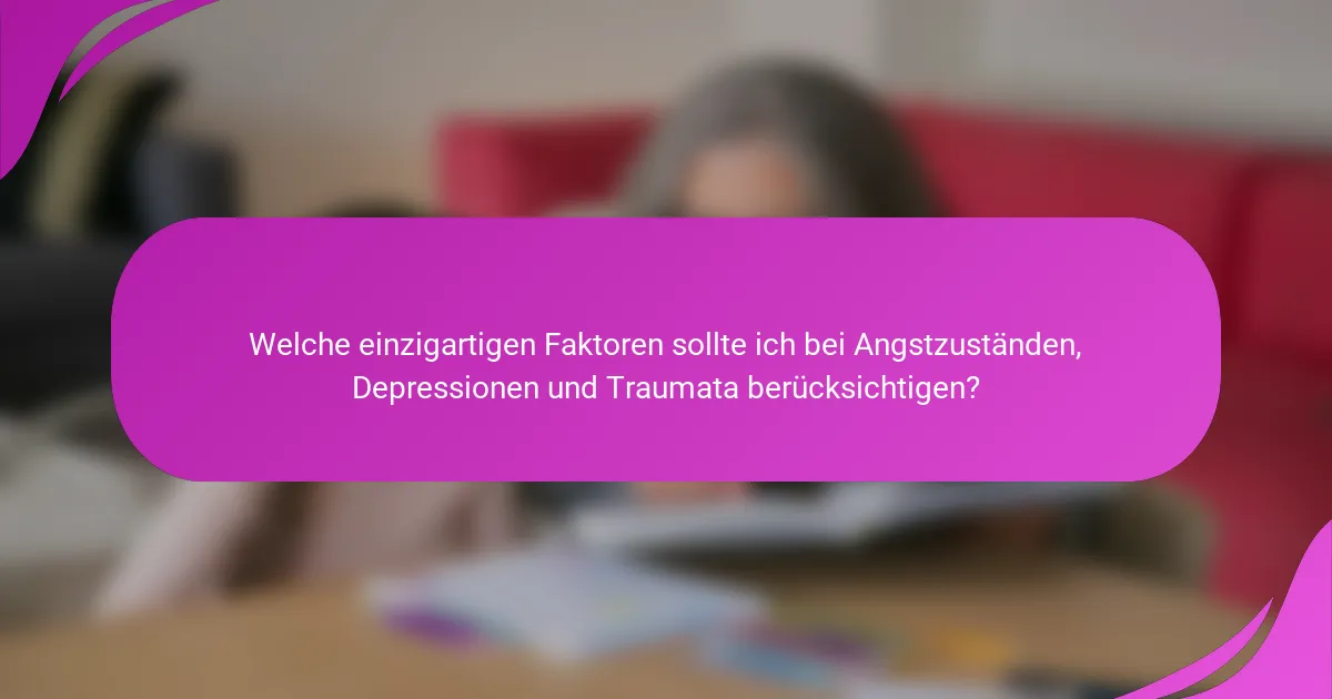 Welche einzigartigen Faktoren sollte ich bei Angstzuständen, Depressionen und Traumata berücksichtigen?